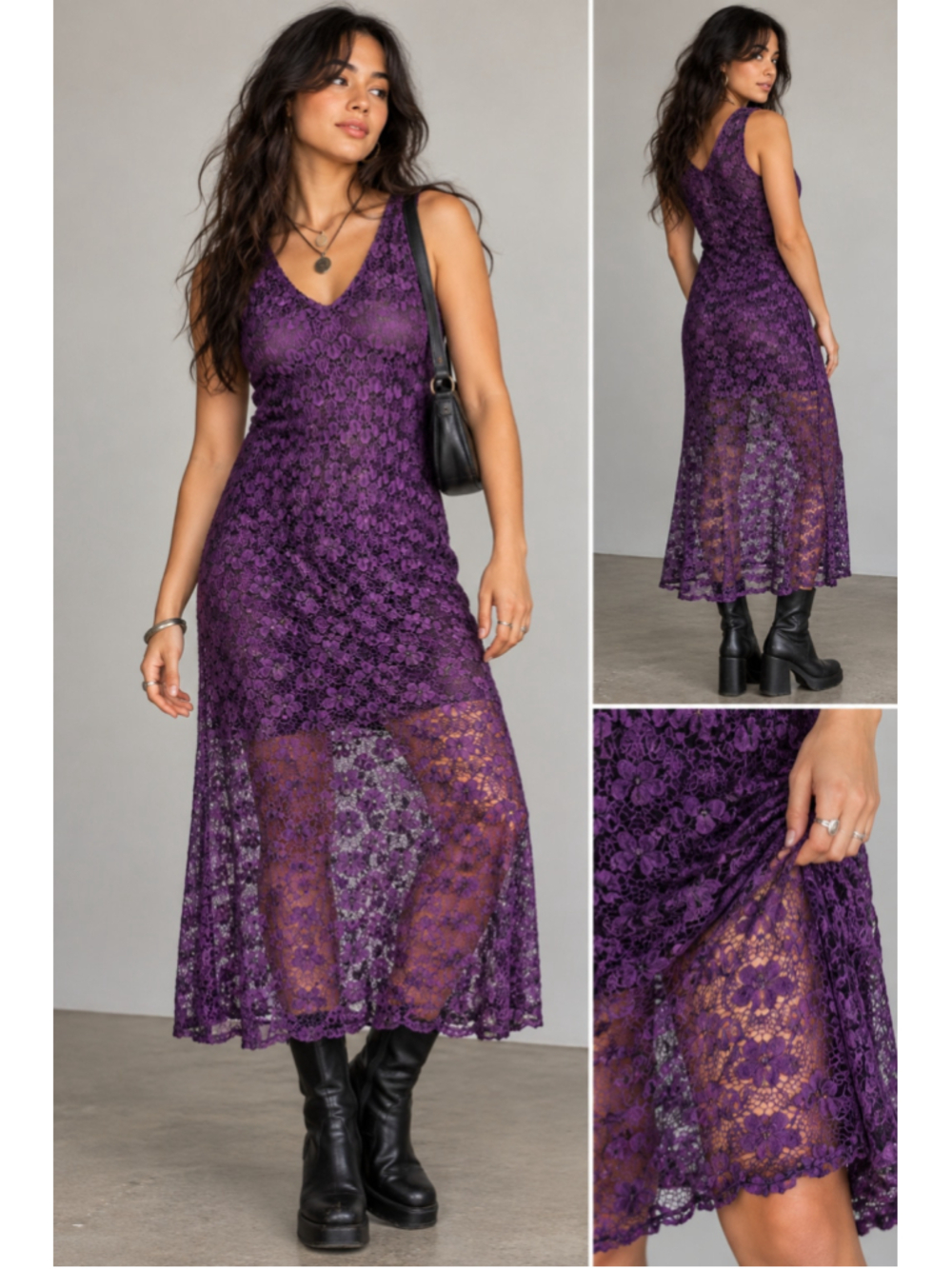 Vintage Jordan Taylor Purple Crochet Knit Dress Swim Cover Up Size M Perfect